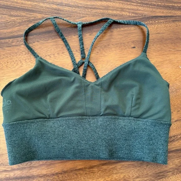 Alo Yoga Heather Hunter Green Strappy Back Sports Bra Small - Picture 5 of 8